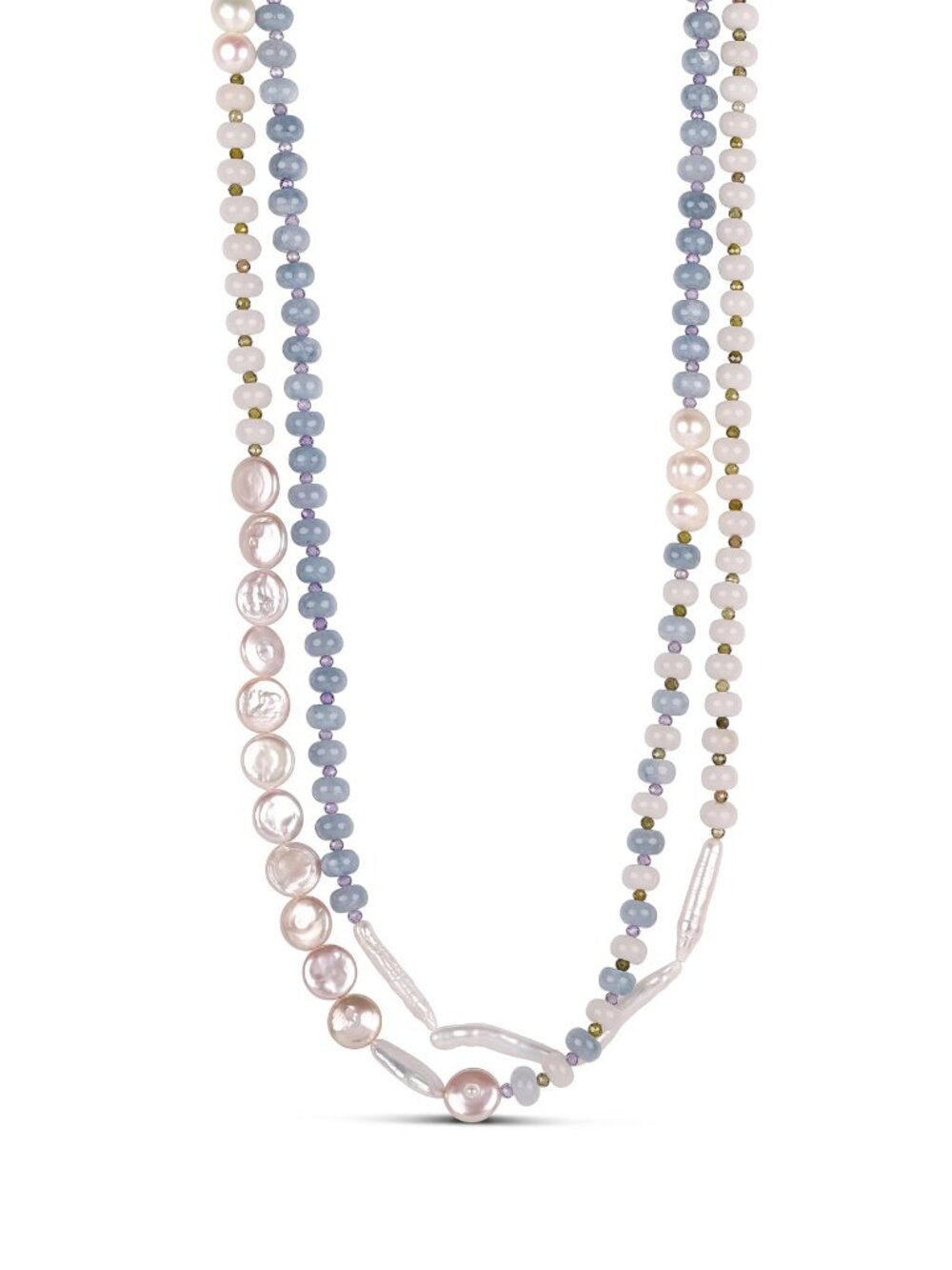 Cultured Pearl and Pastel Bead Necklace - cream & Blue